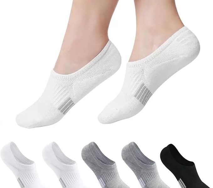 5 pares de meias invisíveis femininas, meias invisíveis de algodão atléticas antiderrapantes de corte baixo, EUA 6-9