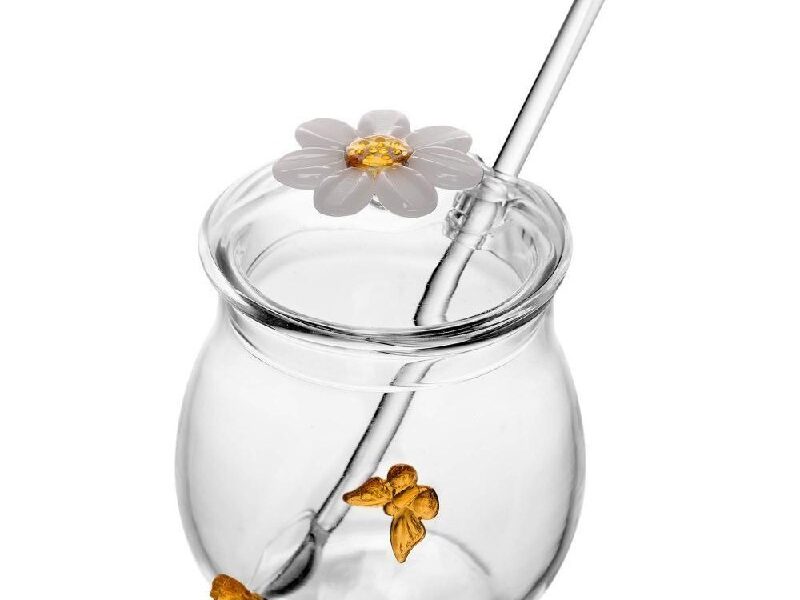 Açucareiro com Colher Wolff Sun Garden Vidro Borossilicato para Servir Açúcar no Café da Manhã Mesa Posta Muito Elegante
