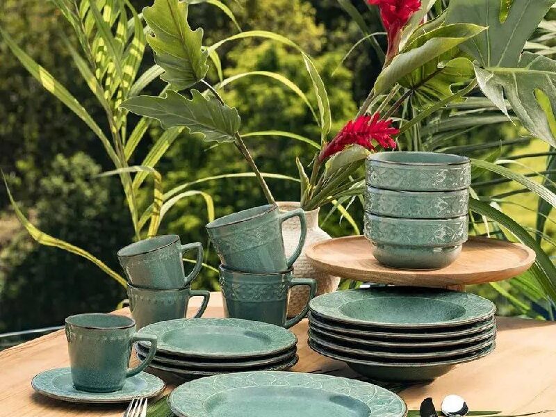 Aparelho De Jantar E Chá 20 Peças Oxford Mendi Malaquita Verde