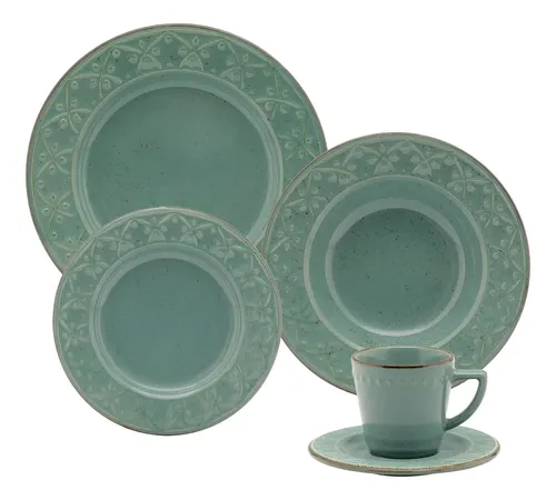 Aparelho De Jantar E Chá 20 Peças Oxford Mendi Malaquita Verde