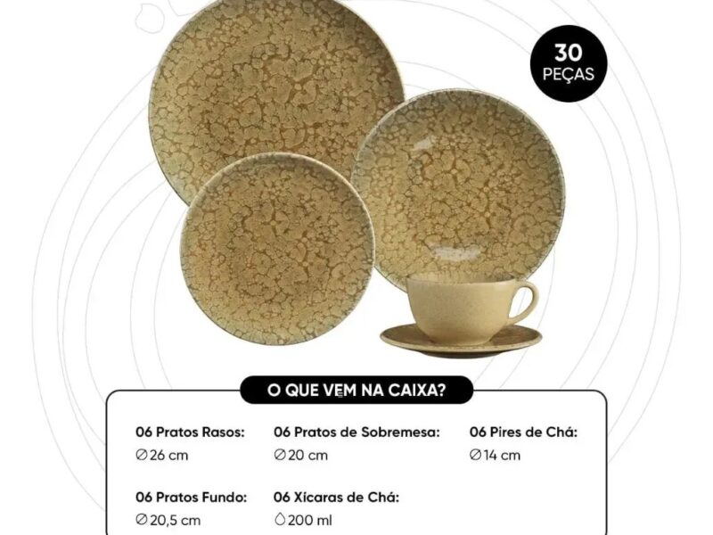 Aparelho De Jantar Unni Solara 30 Peças Marrom Oxford