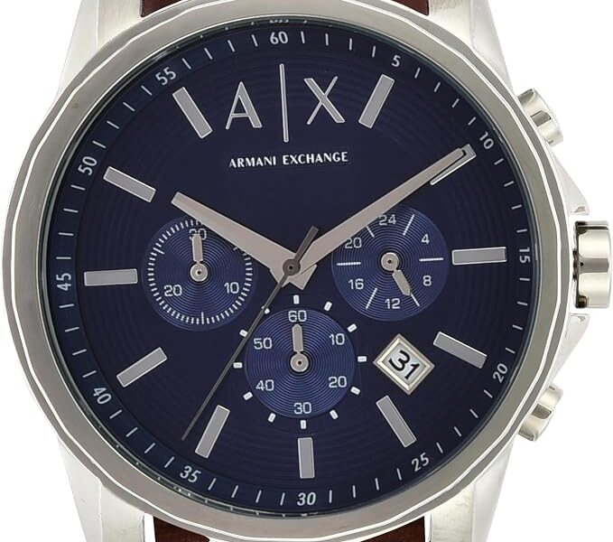 Armani Exchange Relógio social masculino cronógrafo com pulseira de couro, aço ou silicone