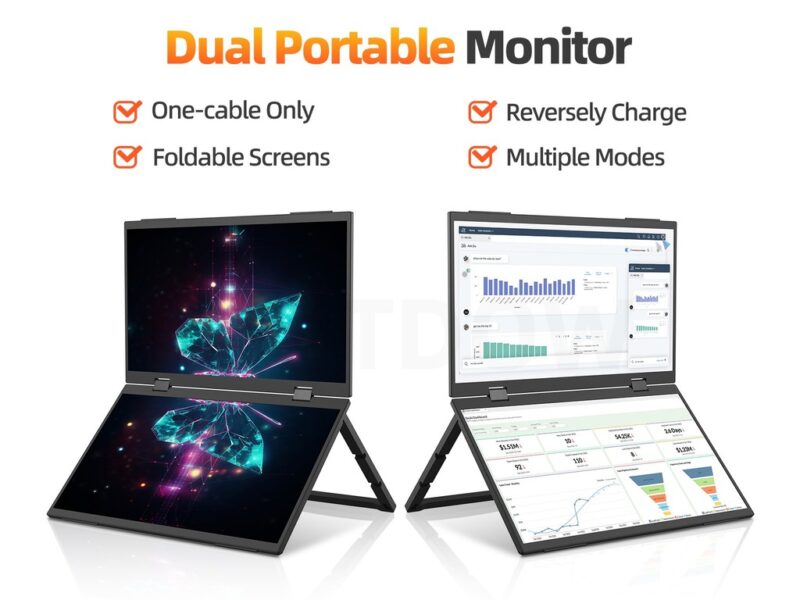 BETTDOW Monitor De Tela Dupla De 15.4 Polegadas Dobrável 315 Graus Portátil 16 : 9 IPS FHD Display Com Suporte HD