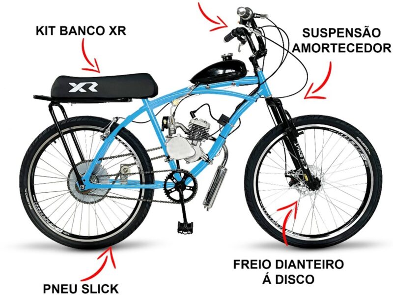 BICICLETA MOTORIZADA 80CC BIKE ARO 26 MODELO CAICARA COM KIT BANCO XR COMPLETA
