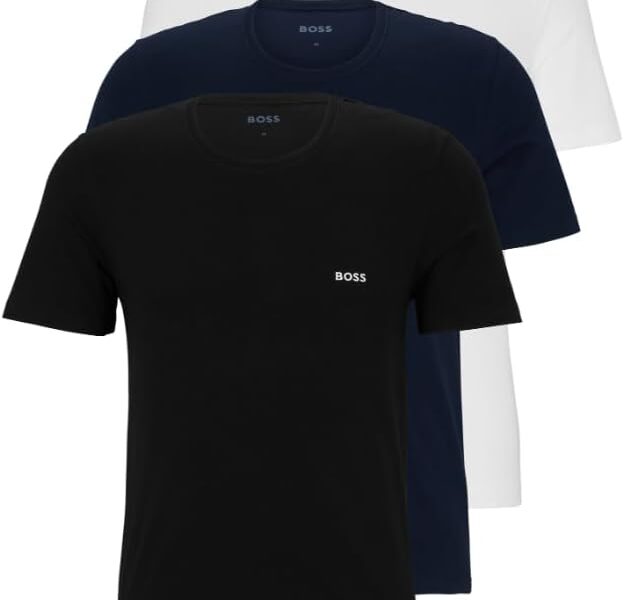 BOSS Pacote com 3 camisetas masculinas de algodão e gola redonda