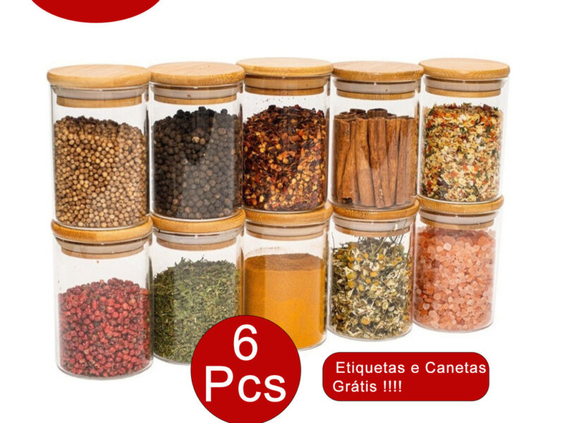 Belifou 200ML Kit 6 Potes Para Alimentos Com Tampa Bambu Potes Vidro Potes Pote De Vidro Selado