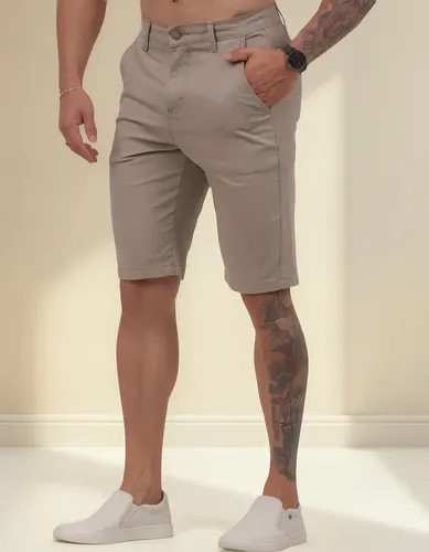 Bermuda Masculina Sarja Sport Fino Bolso Embutido Com Lycra