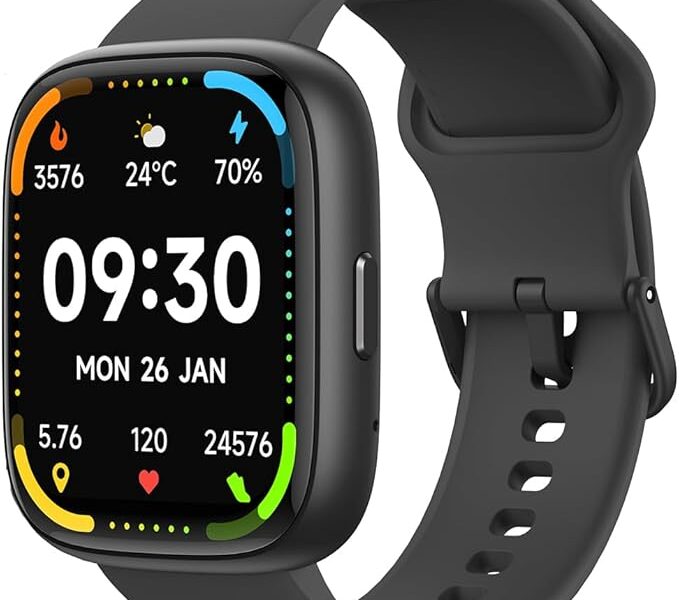 Bettdow SmartWatch, relogio smartwatch com Ecrã tátil e Alexa, à prova d’água IP68, relogio feminino e masculino, com 100+ modo esportivo e recebimento de notificações(preto)