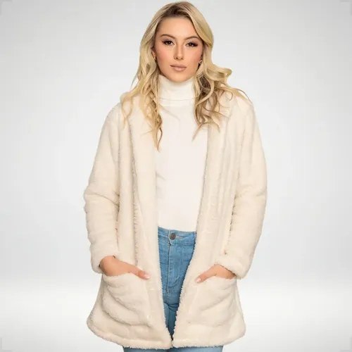 Blusa Teddy Feminino Casaco Sobretudo Inverno Bolsos Capuz
