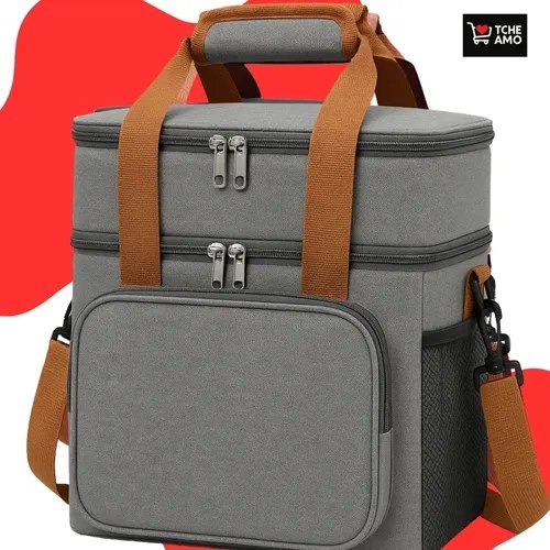 Bolsa Térmica Marmita Tche Amo 13.5 L Alça Transversal Ajustável Removível 2 Compartimentos Organiza Conserva Seus Alimentos Quente ou Frio Cor Cinza