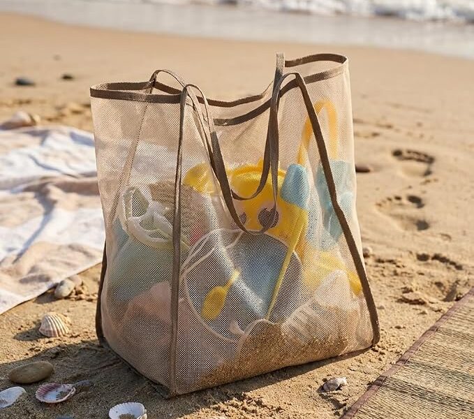 Bolsa de praia de malha com zíper, secagem rápida, impermeável, sem areia, para viagens, piscina, academia, escapadela de fim de semana