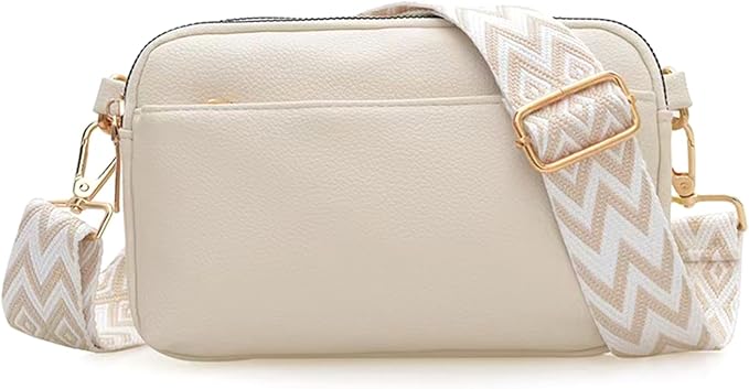 Bolsas transversais com zíper triplo para mulheres, bolsas de couro vegano, bolsas de ombro pequenas com alça larga