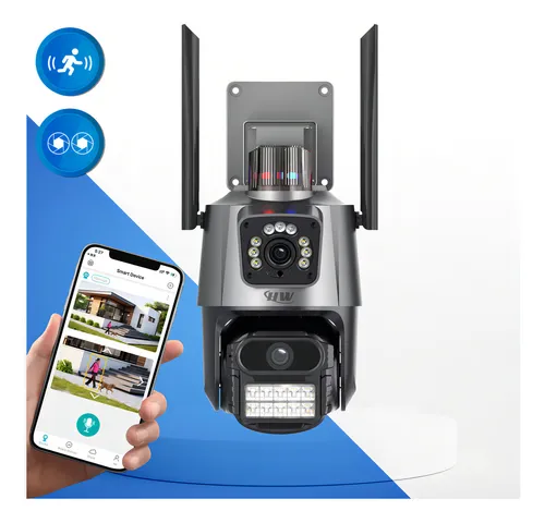 Câmera Segurança Wi-fi Ip Dual com Sirene Visão Noturna Colorida 355° App Icsee Prova Dágua Cor Preto – Hw