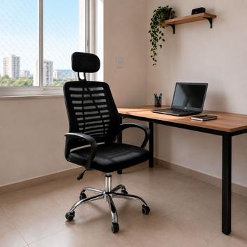 Cadeira de Escritório Diretor Ergonômica Tela Mesh com Apoio de Cabeça Suporta 120kg Preta – Oficial Webshop – Cadeira Presidente / Diretor –