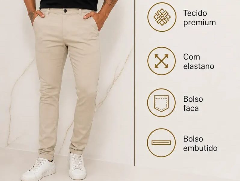Calça Masculina Sarja Premium Esporte Fino Bolso Faca Lycra