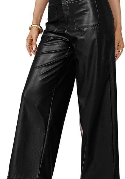 Calça feminina cintura alta perna larga cintura elástica festa calças com bolsos