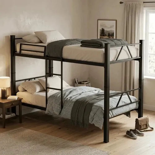 Cama Beliche Solteiro Klm Aço Reforçado Tubular Cor Preto Beliche Rubi