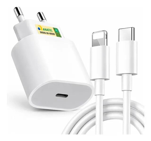 Carregador Compativel Com iPhone 8 X Xr 11 12 13 14 Pro Max Turbo Fonte Tipo C Premium