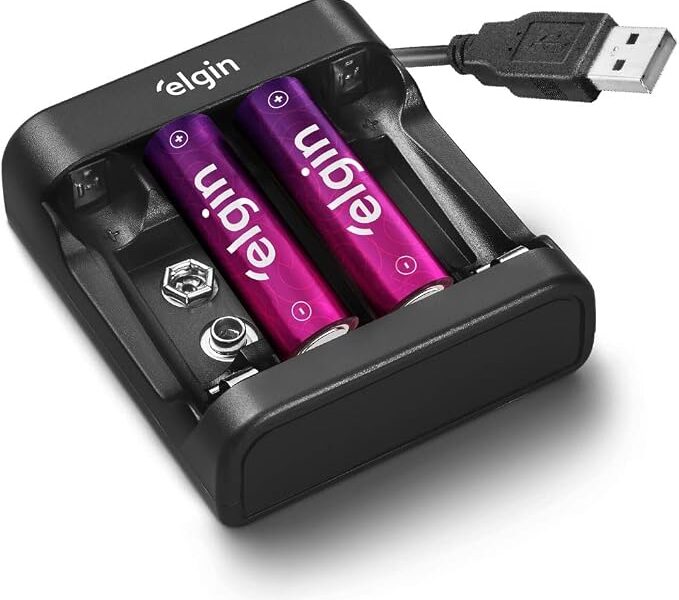 Carregador de Pilhas e Baterias USB com 2 Pilhas AA 1500mAh recarregáveis