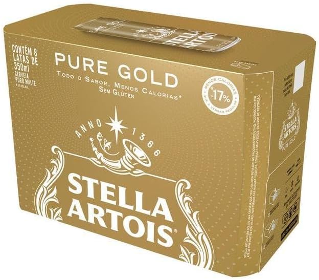 Cerveja Stella Artois, Pure Gold, Lata 350ml, Pack com 8 unidades