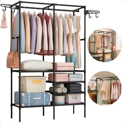 Closet Aberto IRSINA 2 Divisórias Preto com 6 Prateleiras Aço Inox