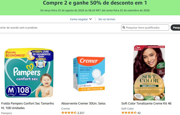 Compre 2 e ganhe 50% de desconto em 1