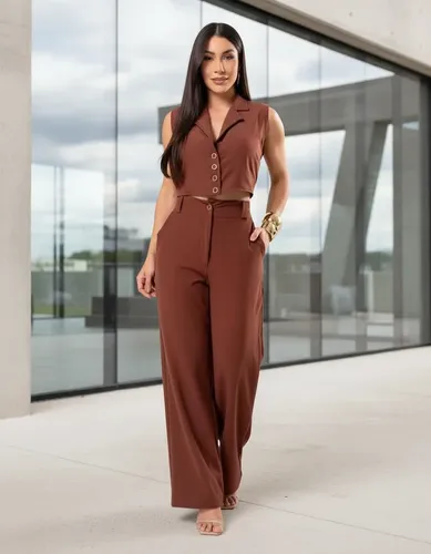 Conjunto Calça Pantalona Blusa Cropped Molisa