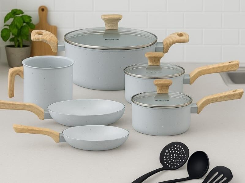 Conjunto de Panelas Com 10 Peças – Pratic Cook – Com Utensílios – Grafito – Mimo Style