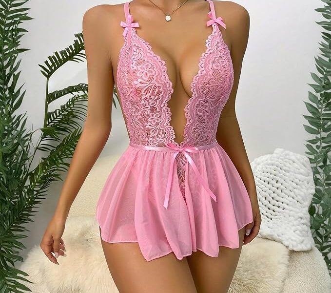 Conjunto de lingerie sexy feminina, babydoll de renda, body inteiro, minissaia, roupas impertinentes