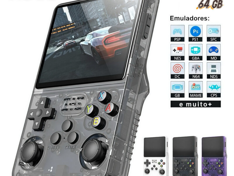 Console Portátil R36S + de 15.000 Jogos Vídeo Game 64g Linux Tela IPS 3.5 Polegadas
