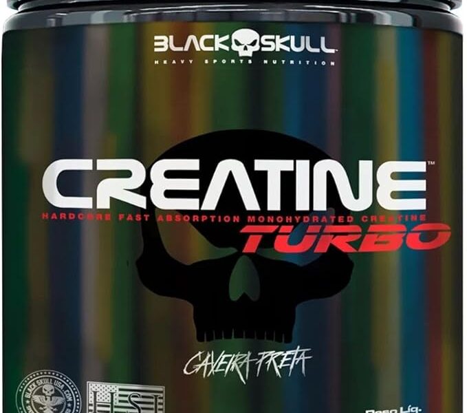 Creatine Turbo – sem sabor – Pote 300g – Black Skull – Suplementação para Treino, Performance, Ganho Muscular, Hipertrofia, Força e Resistência