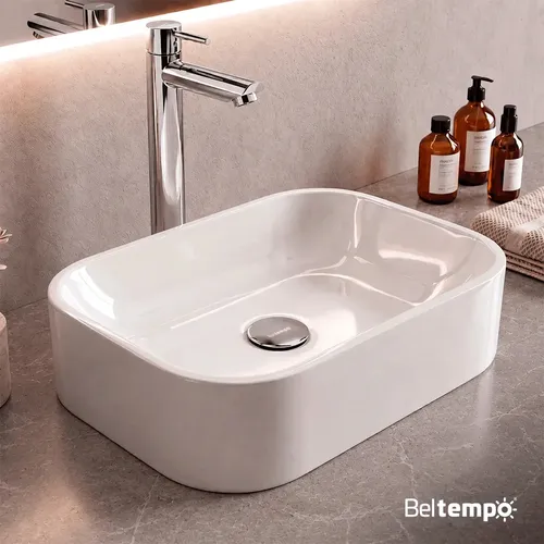 Cuba Pia De Apoio Sobrepor Retangular 37×27 Branca Para Banheiro Lavabo Beltempo BT-2010
