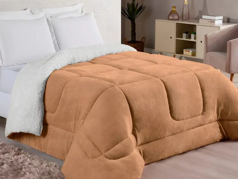 Edredom Sherpa Cobertor e Coberdrom Casal Queen Grosso Pele De Carneiro Dupla Face Bege Super Quente Casa Laura Enxovais na Meli por R$ 78,90