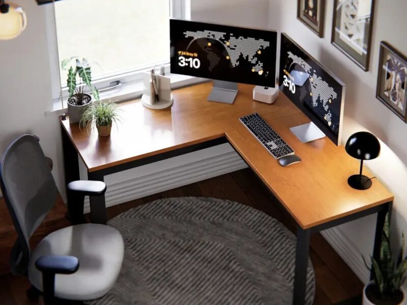 Escrivaninha Industrial Em L Berlim Mesa Escritório Home Office Para Estudo De Canto Em MDF Cor Canela Preto