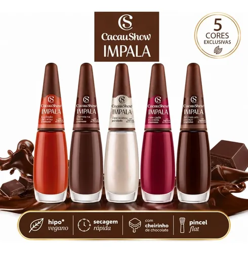 Esmalte Impala Cacau Show Nova Coleção Kit Com 5 Cores