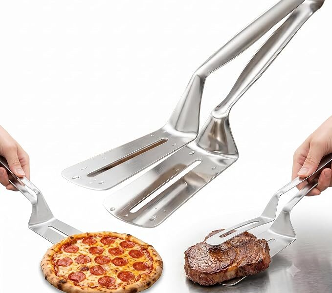 Espátula Tipo Pinça Inox 2 em 1 Pegador de Alimentos Multiuso