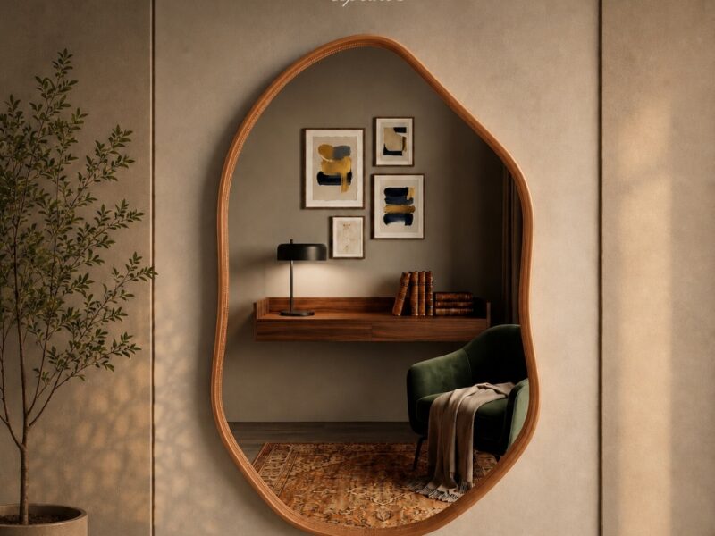 Espelho Roma 70×50 Orgânico com Moldura em Couro Luxo