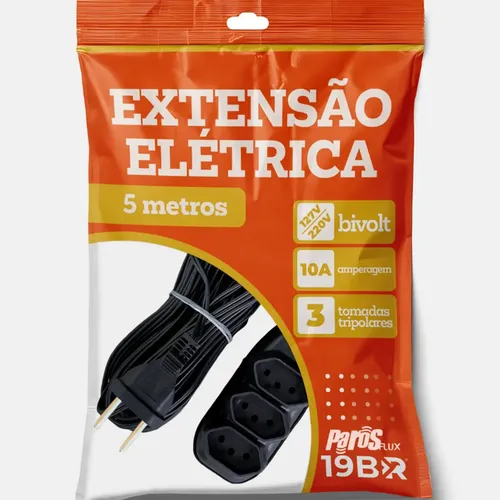 Extensão Elétrica 5 Metros Preto 3 Tomada Tripolar