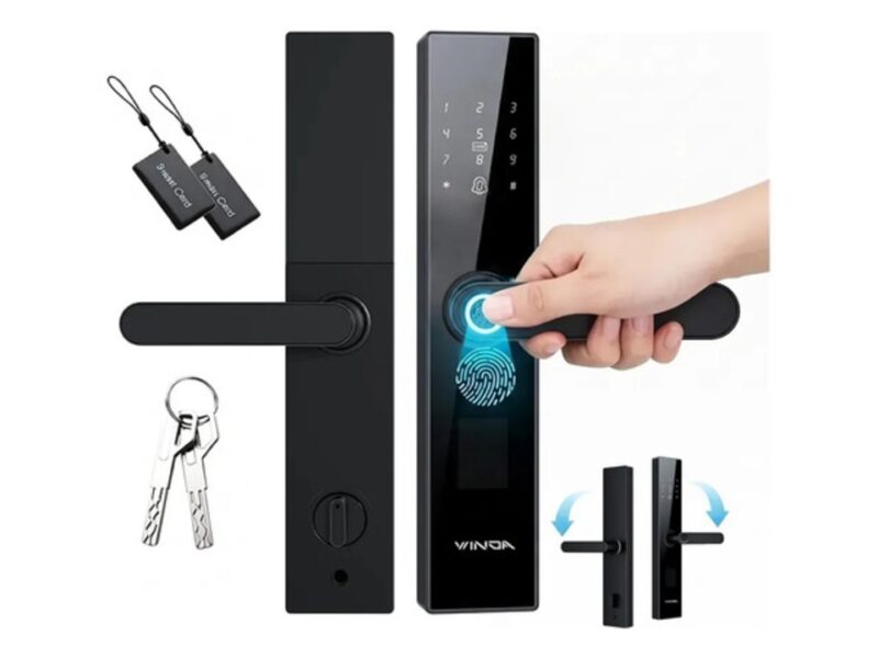 Fechadura Digital Inteligente Para Porta Digitais Eletricas Com Senha Biometria Cartão E Chave Preto Fosco Winda