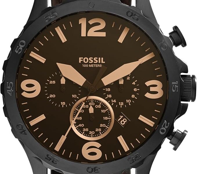 Fossil Relógio masculino Nate com mostrador cronógrafo grande e pulseira de aço inoxidável ou couro