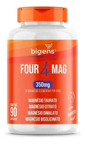 Four 4 Mag – Blend Com 4 Tipos De Magnésio (taurato, Citrato, Dimalato, Bisglicinato) 350mg Elementar | 90 Caps | Bigens