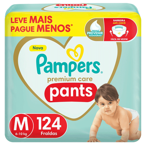 Fralda Pampers Pants Premium Care Roupinha M 124 Unidades