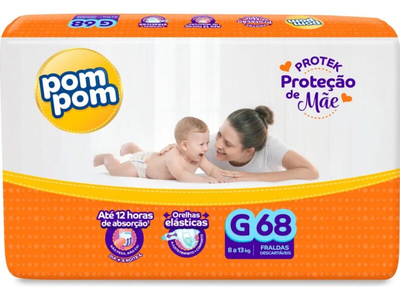 Fralda Pom Pom Protek Proteção de Mãe G 68 Unidades