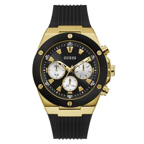 GUESS Relógio analógico masculino de aço inoxidável com pulseira de silicone