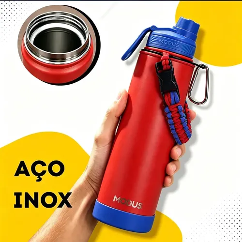 Garrafa Térmica Isolada A Vácuo Squeeze Aço Inox 304 cokunst para Água Gelada Esporte Academia modus Vermelho e Azul