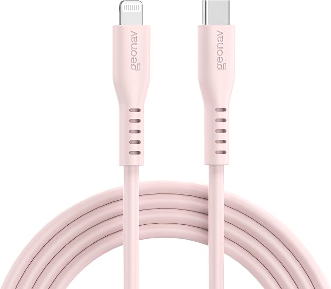 Geonav Cabo de Silicone USB-C para Lightning, carregamento até 38W, Silicone resistente, 1,5m, ESLICSPK, Rosa