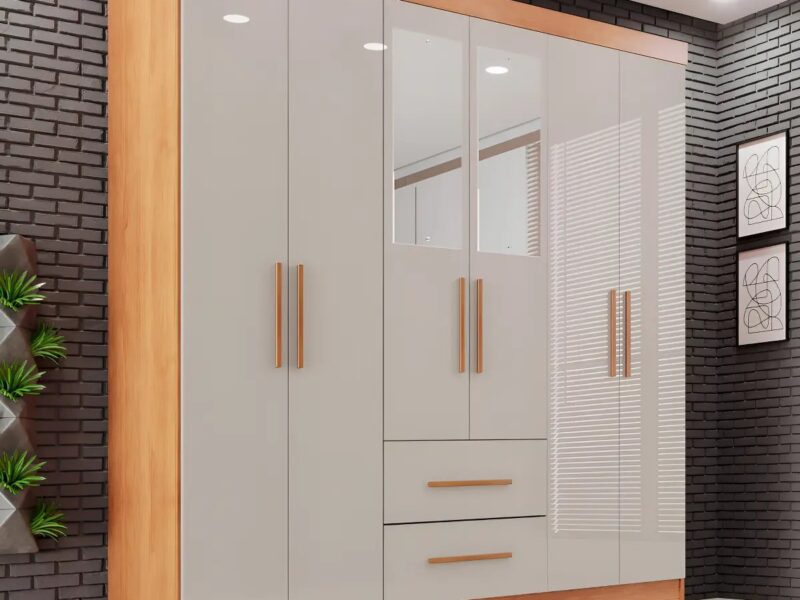 Guarda-roupa Casal com Espelho 6 Portas 2 Gavetas Sallêto Cinamomo/Off White
