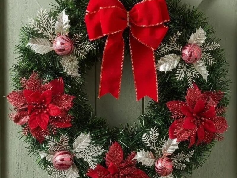Guirlanda Natal Decorada C Bola Folhas E Laço 45 Cm