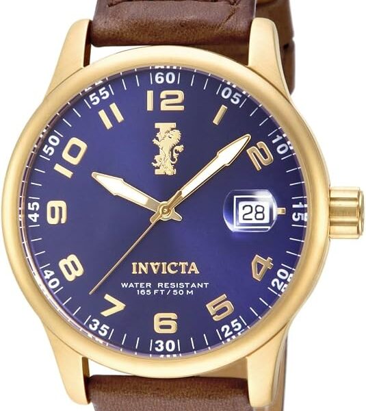 Invicta Relógio masculino I-Force de aço inoxidável de 44 mm e banhado a ouro 18K e couro marrom/preto (modelo: 12823, 15255, 21393)