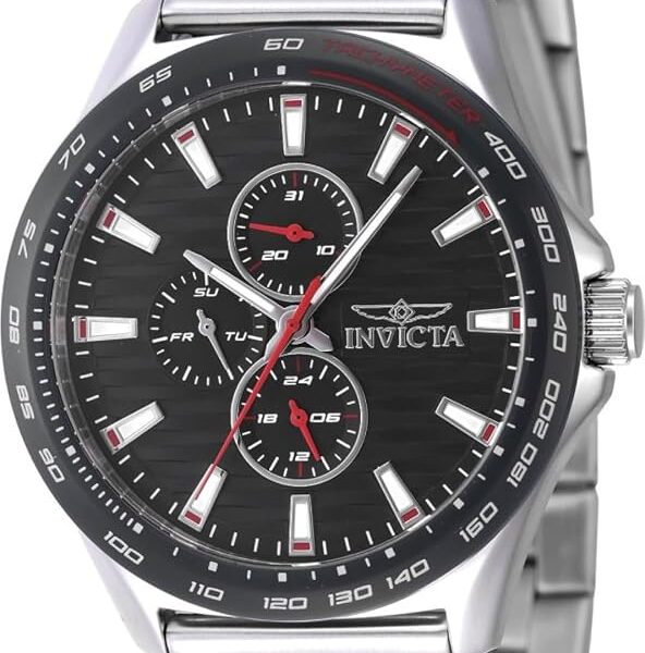 Invicta Relógio masculino Racing de 44 mm, aço inoxidável, mostrador preto, quartzo VH67, Preto